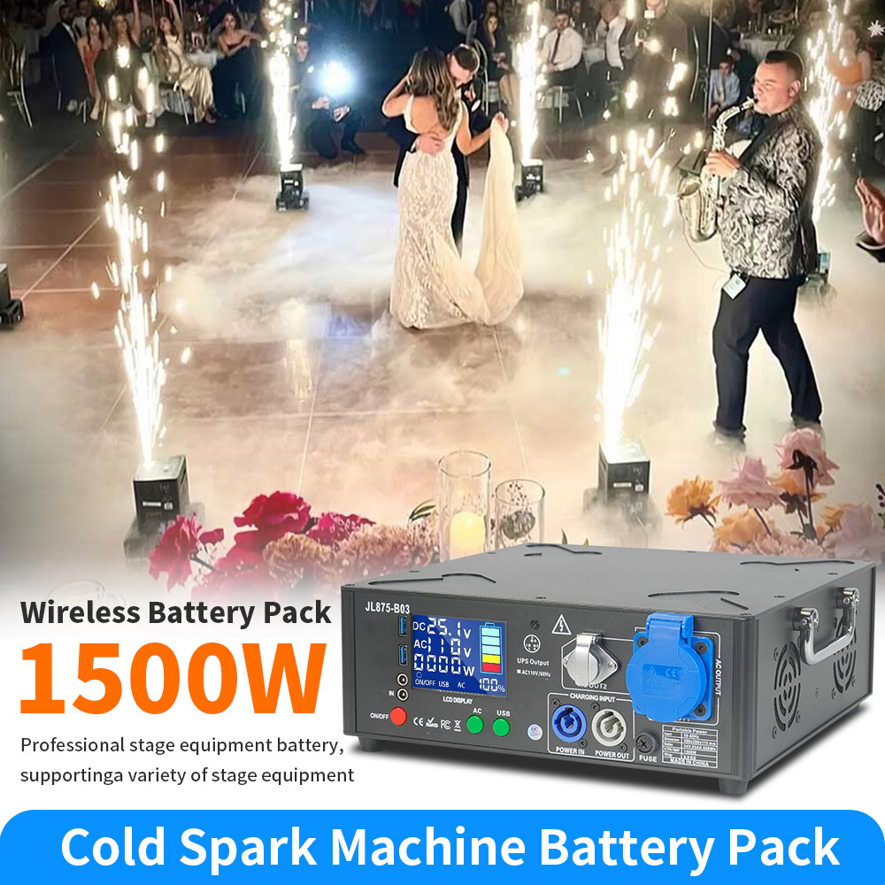 2 Set 1500W Black Powered Base Cold Spark Machine Battery Pack with Flight Case