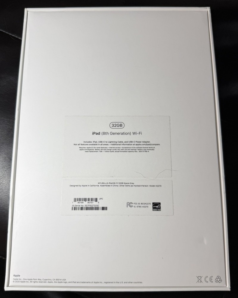 Apple iPad 8th Generation 32GB Wi-Fi EMPTY BOX ONLY Space Grey
