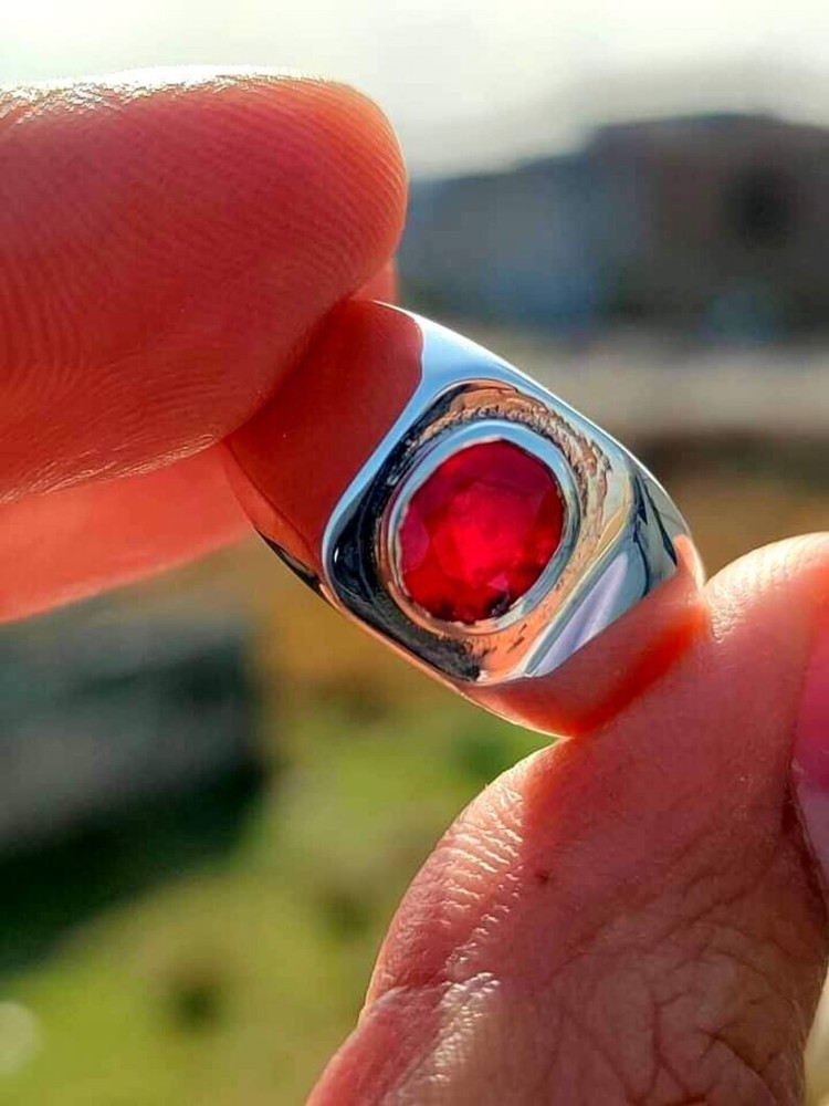 Natural Red Ruby Ring 925 Silver Gemstone Ring Men's Ring Birthday Gift For Boys