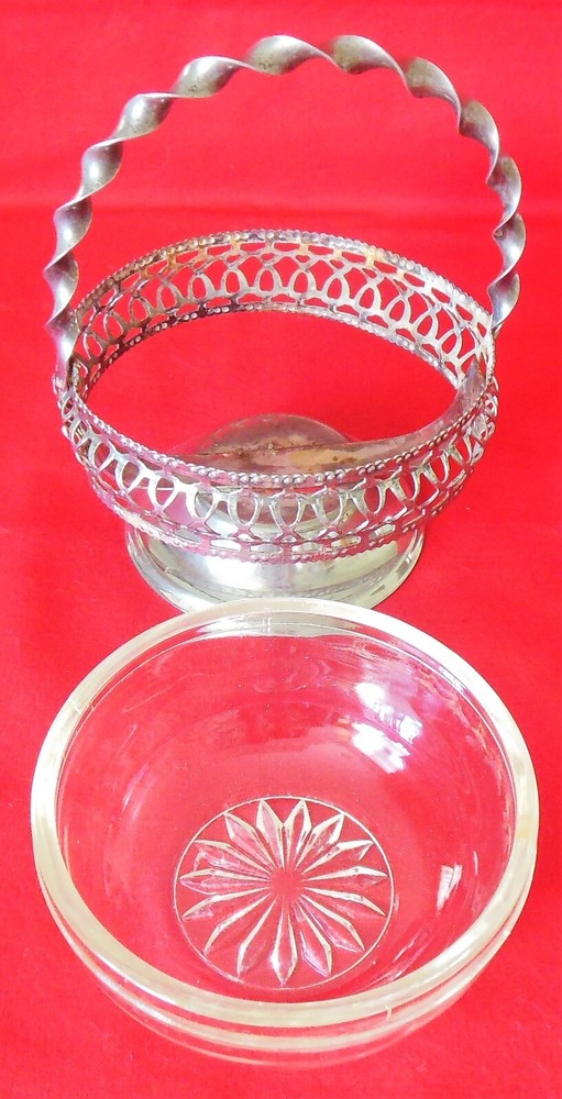 Silverplate & Clear Glass Condiment Caddy Server Basket England