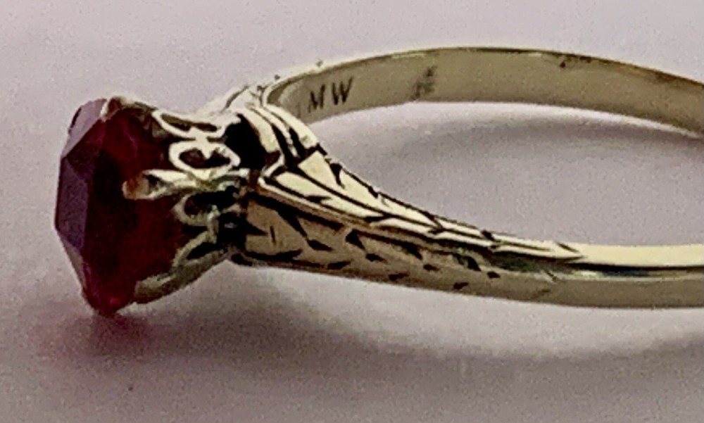 Ruby Ring, Solid 14k Yellow Gold Estate, Vintage, Antique, .90 ctw, Lab Created