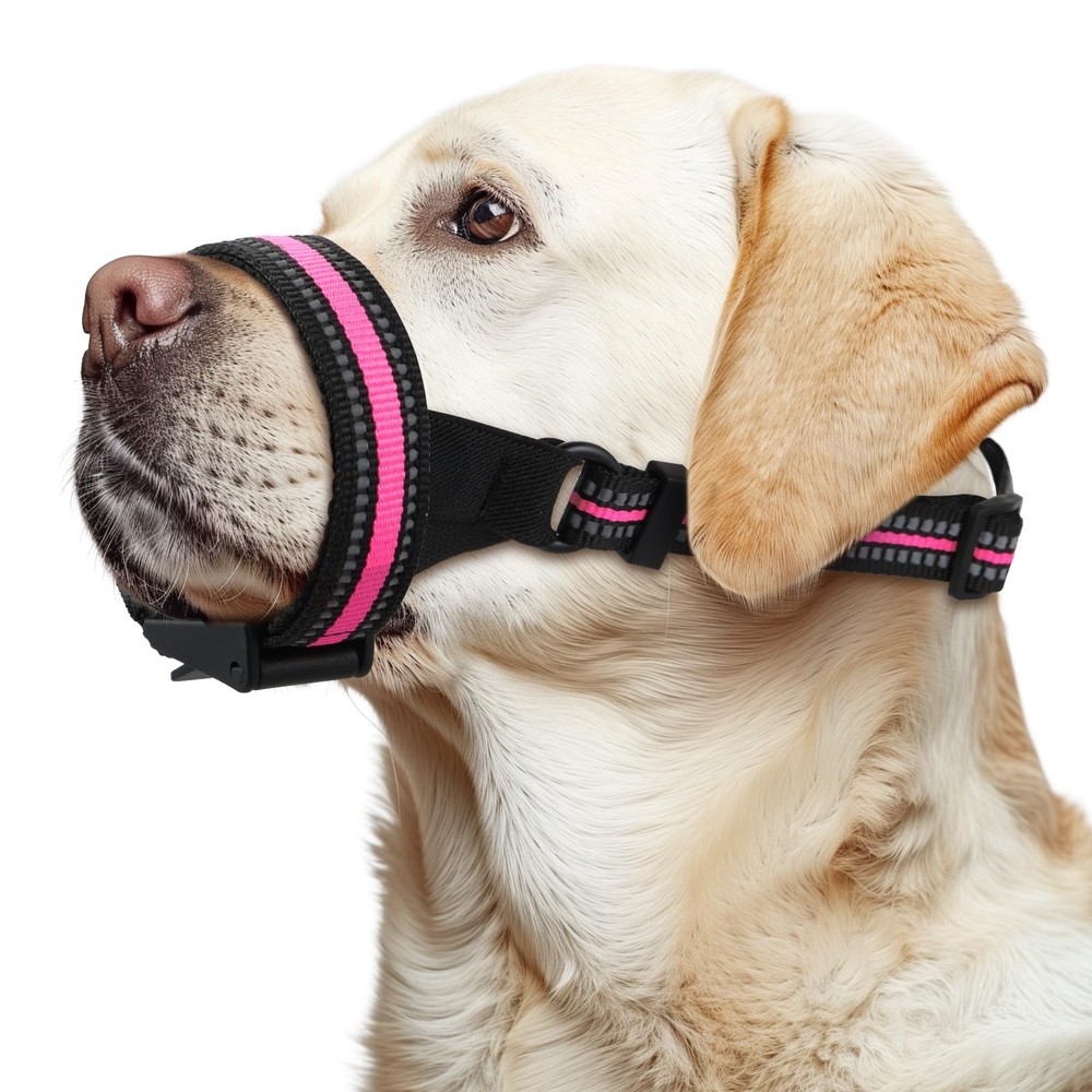 BONTHEE Dog Muzzle,Anti-Bite Adjustable Breathable Soft Muzzle for M, Pink