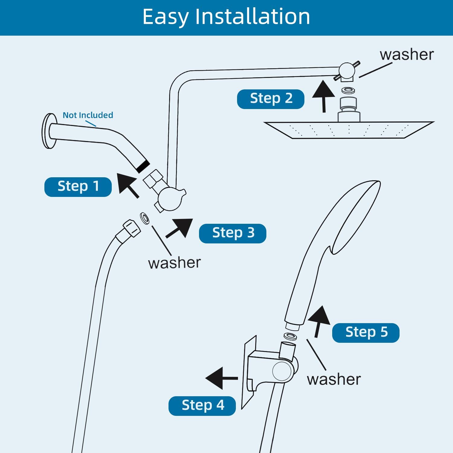 12-inch High Pressure All Metal Rainfall Shower Head with Handheld Spray Combo