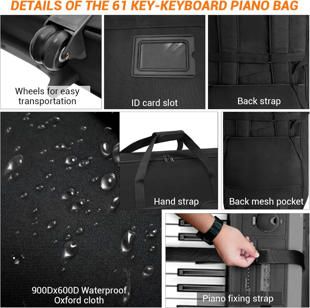 61-Key Keyboard Case with Wheels & Adjustable Shoulder Straps– Padded Rolling Gi