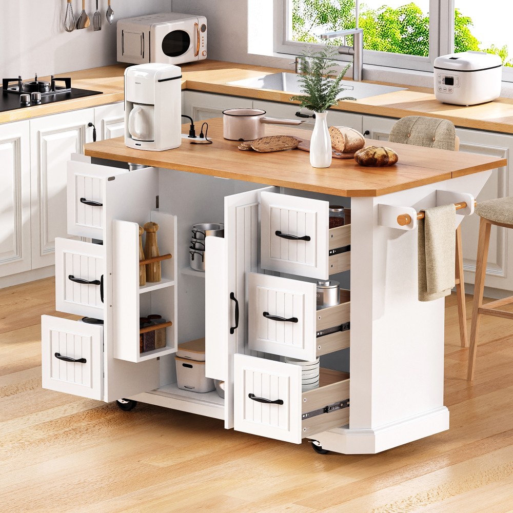Kitchen Island with Drop Leaf Rolling Kitchen Cart with Internal Storage