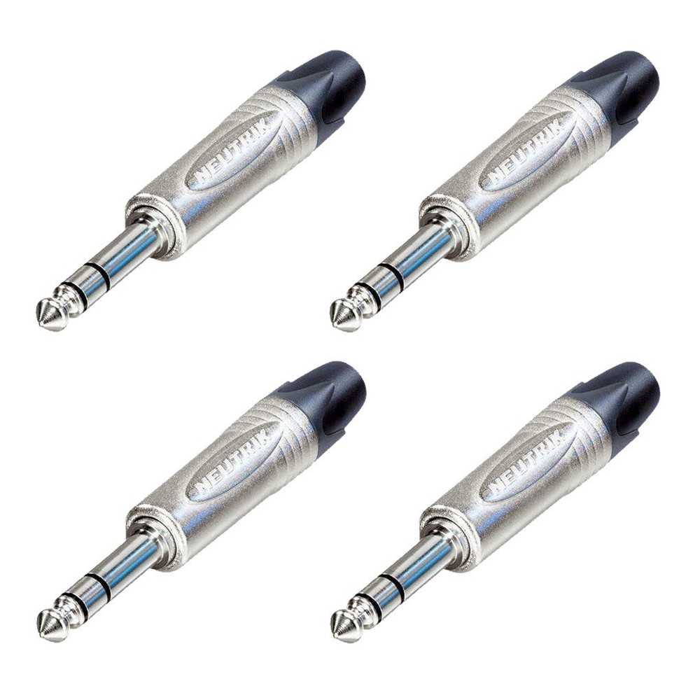(4 Pack) Neutrik NP3X 1/4" TRS Stereo Male Cable Mount Plug - Nickel Shell