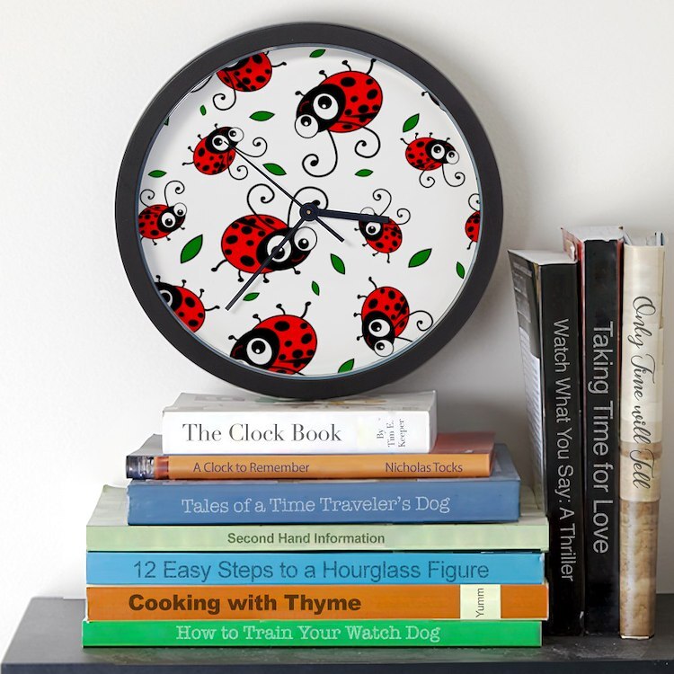 CafePress Cute Ladybug Pattern 10" Wall Clock (1160816344)