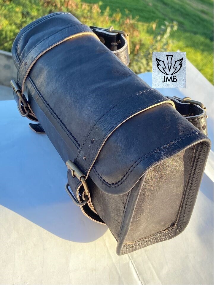Luggage Handlebar 1 Tool Leather Motorcycle Front Fork Saddle Bag Storage Pouch
