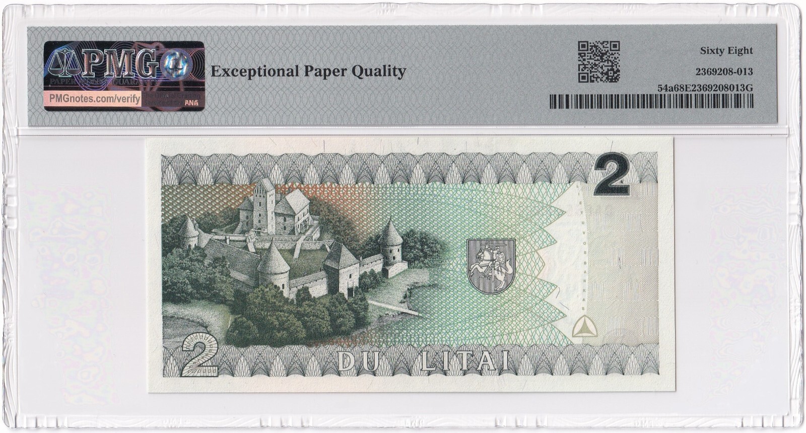 LITHUANIA-2 LITAI-1993 (ND 1994)-PICK 54a-#6541091 **PMG 68 EPQ SUPERB GEM UNC**