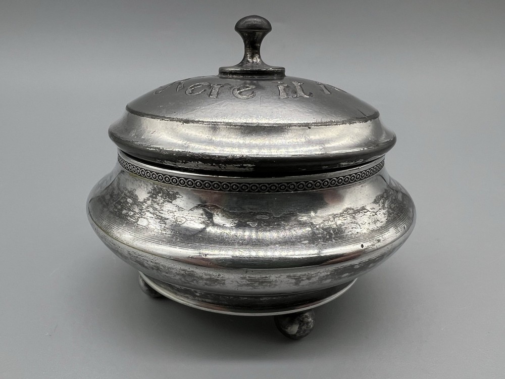 Antique Queen City Silver Plated Lidded Trinket Bowl Embossed Oh Joy Here It Is