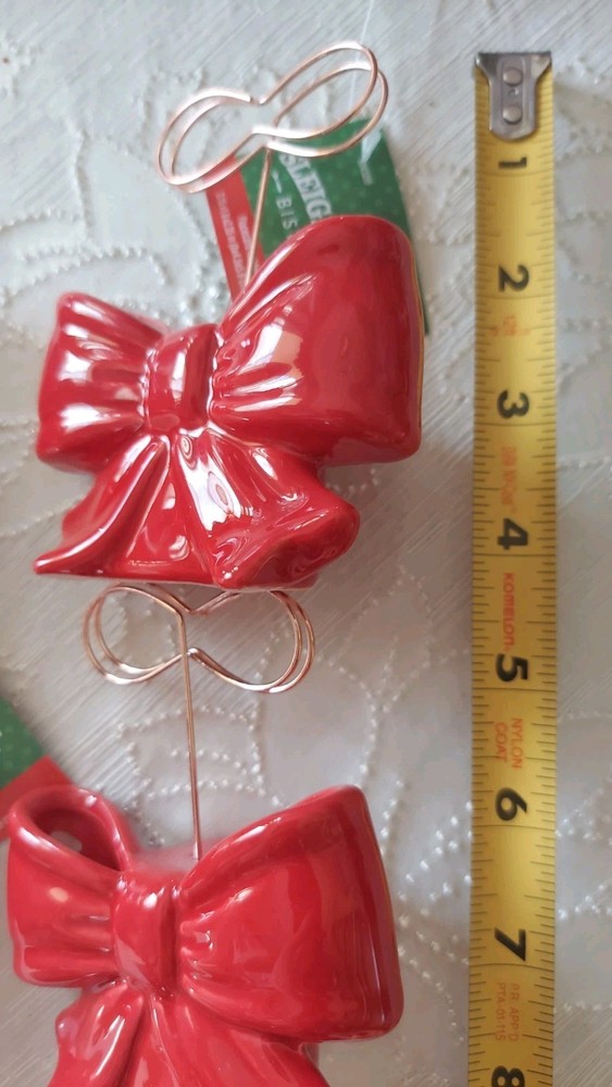 4 Red Ceramic Bow Placecard Holders
