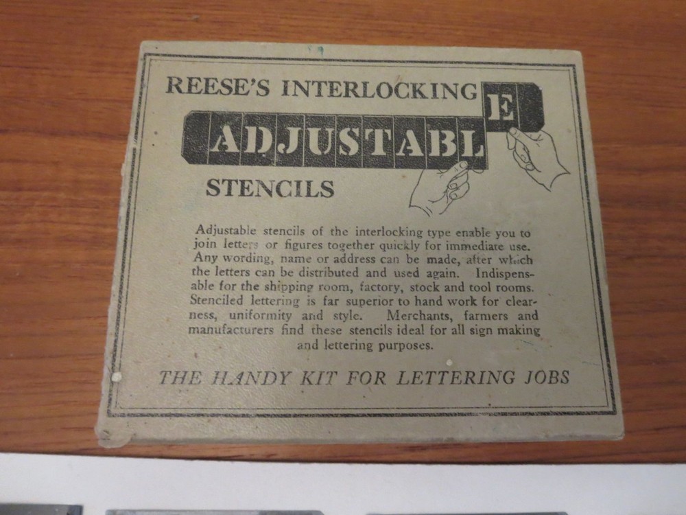 Vintage Reese’s Interlocking Adjustable Brass Stencils In Original Box