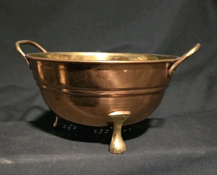 Heavyweight Small Copper- Solid Brass Handles Footed 7" Petite Colander Strainer