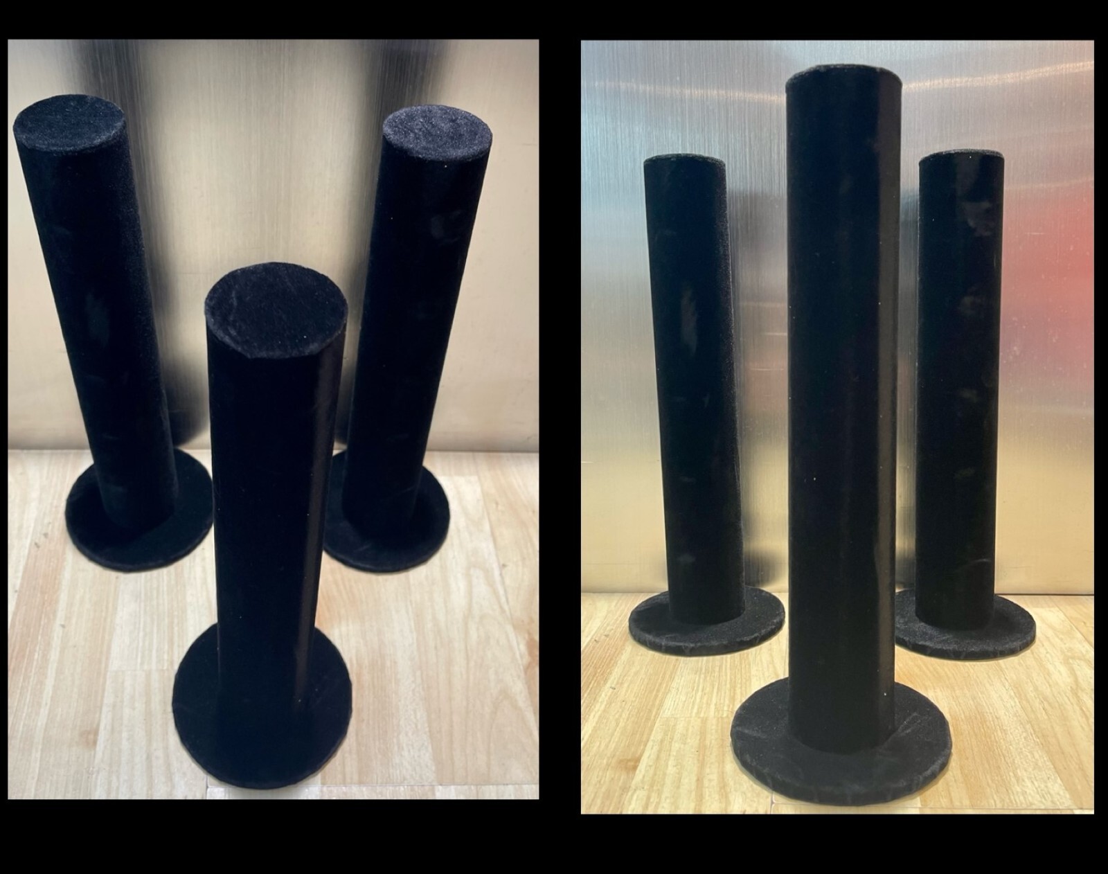 Dozen Black bracelet display stand. Two pieces. Velvet fabric. Wholesale Jewelry