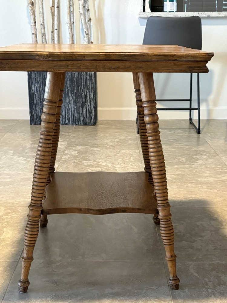 Square Oak Parlor Lamp Table - Antique