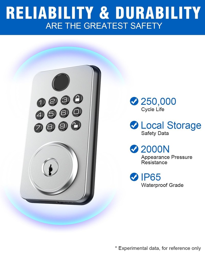 Fingerprint Door Lock Deadbolt with Handle Set – Smart Keyless Entry Silvery