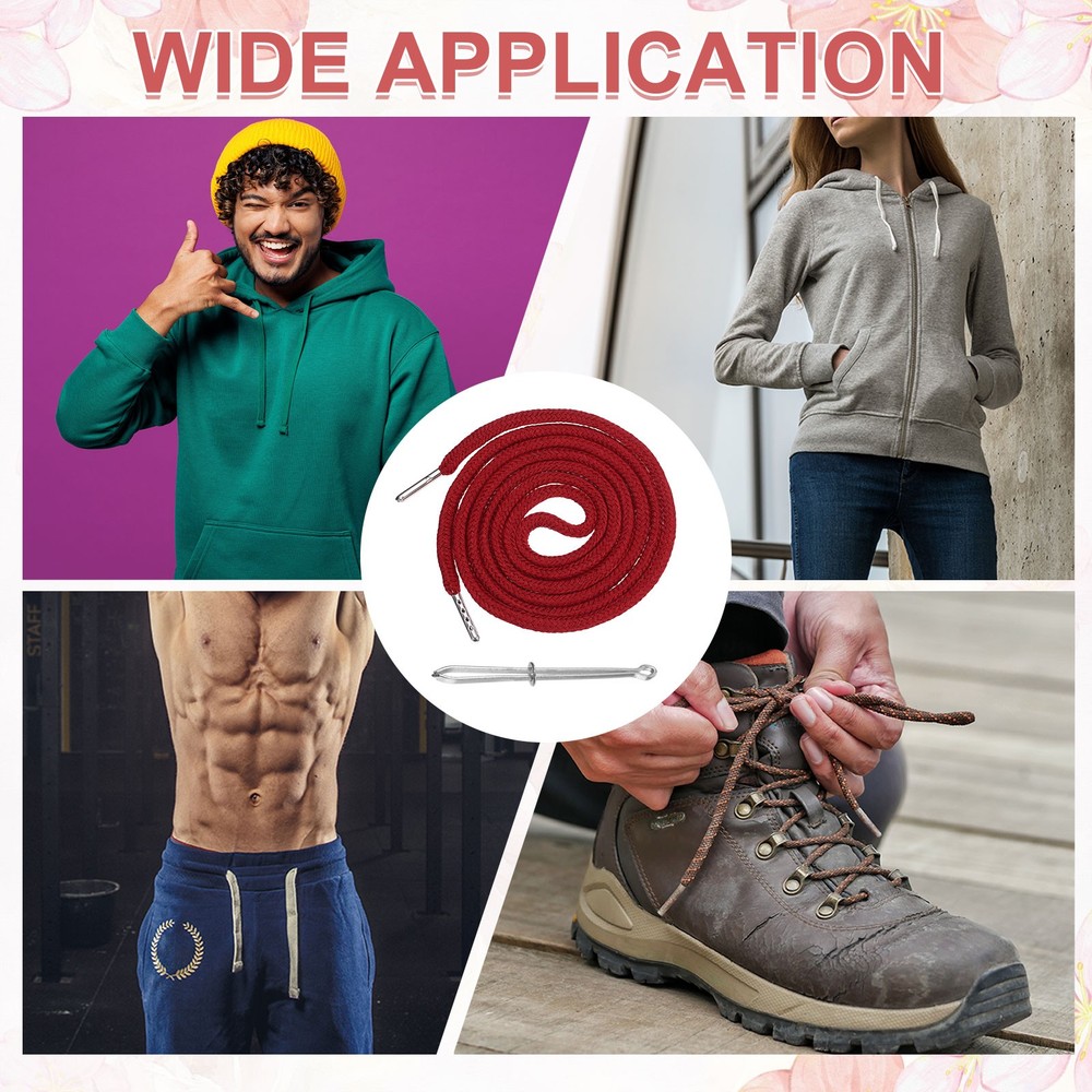 6 Pcs Hoodie Strings Drawstring Cords with Easy Threader (Burgundy)