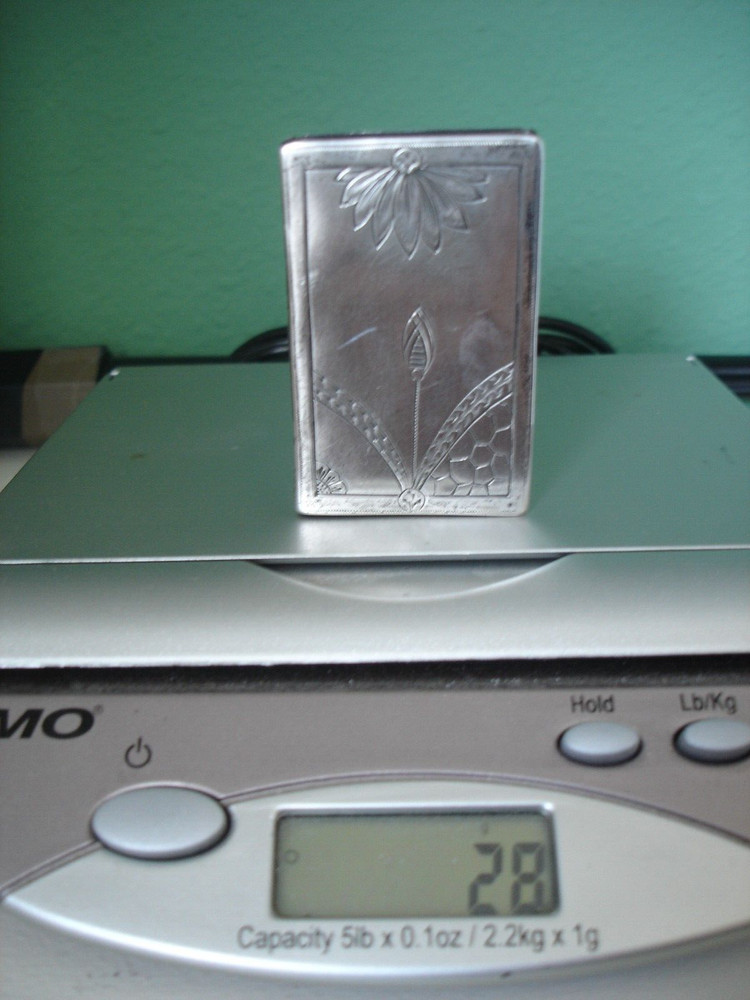 Russian Silver Match Striker Case marked ИК 84 Floral Engraved