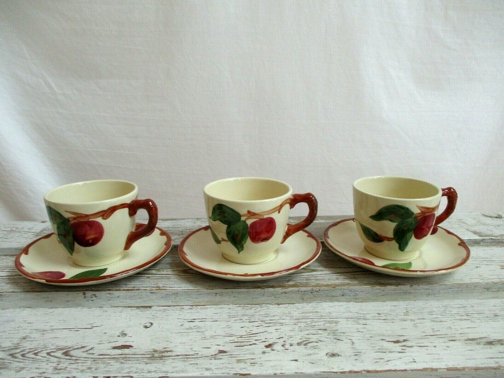 (3) Franciscan USA Cups And Saucers Apple Pattern