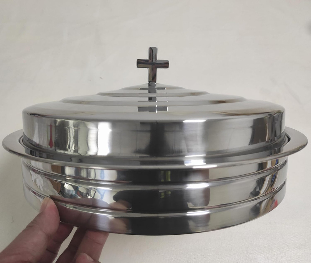 Stackable Silver Communion Tray with Cover for Church Service