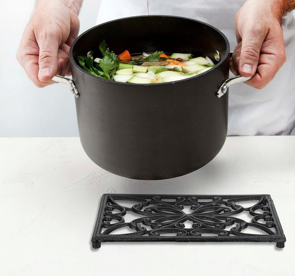 Sumnacon 2-Pack Rectangle 10x6.1" Cast Iron Trivet - Rustic, Heat Resistant