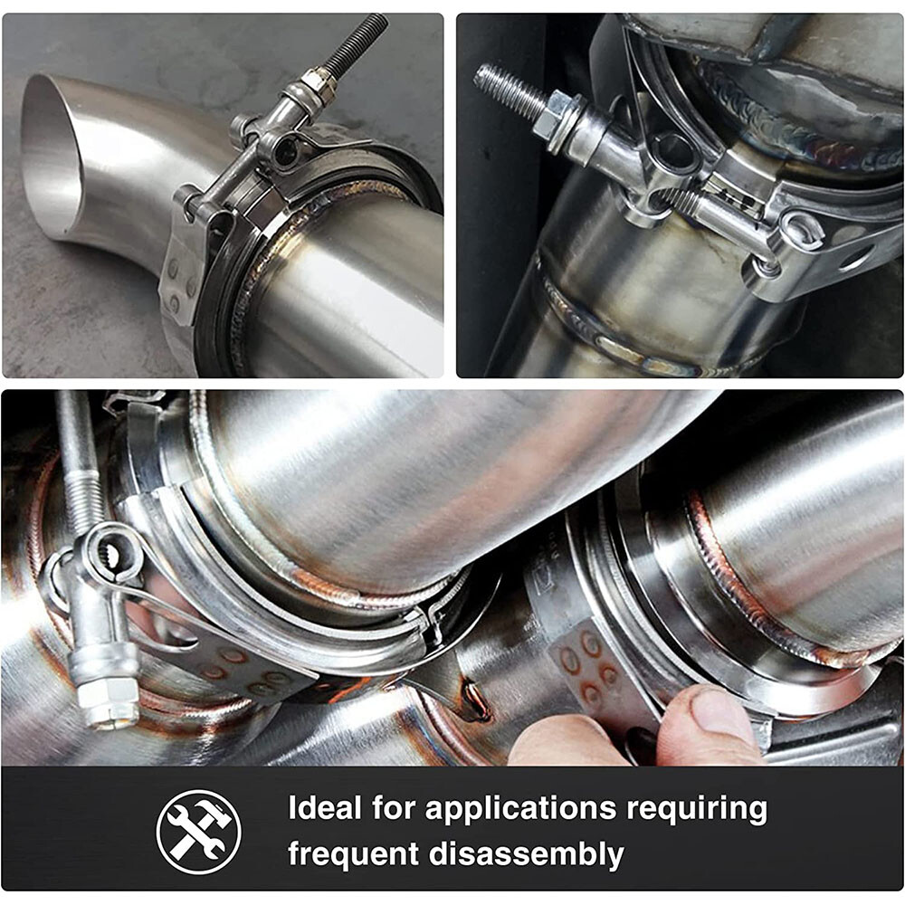 4pcs 3" V-Band Flange&Clamp Kit Male/Female With Ridge Exhaust Steel SS304