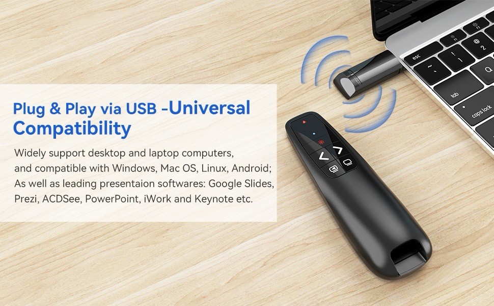 USB Wireless Presentation PowerPoint Clicker Remote With Laser