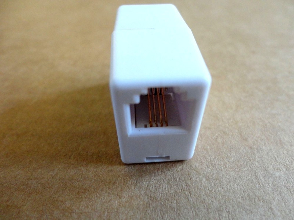2 Modular Telephone Inline Double Jack Coupler Adapter RJ11-4C6P White