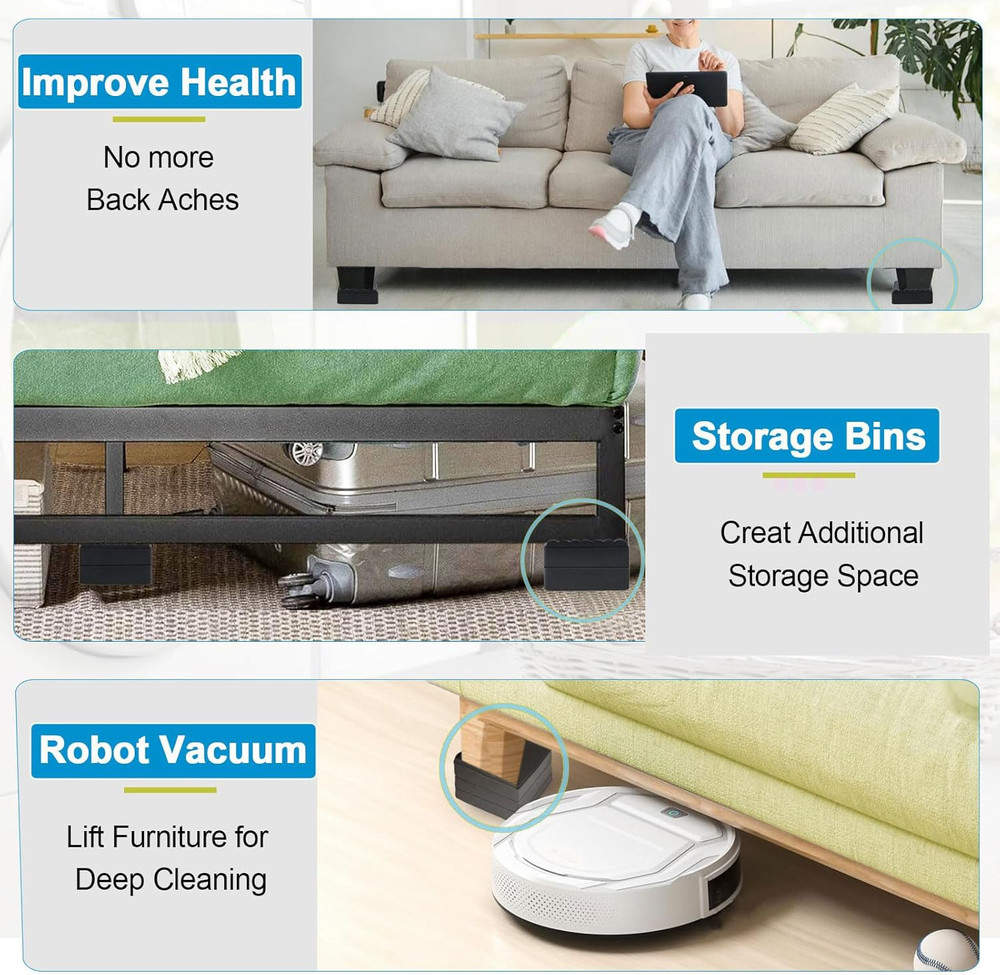 Adjustable Bed Risers, Stackable Furniture Risers for Table, Couch, Chair (4 Pac