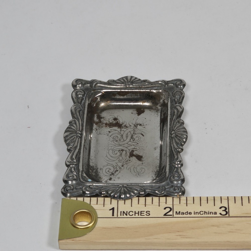 Vintage Silverplate Mini Trinket Dish – Ornate Rectangular Engraved Hong Kong