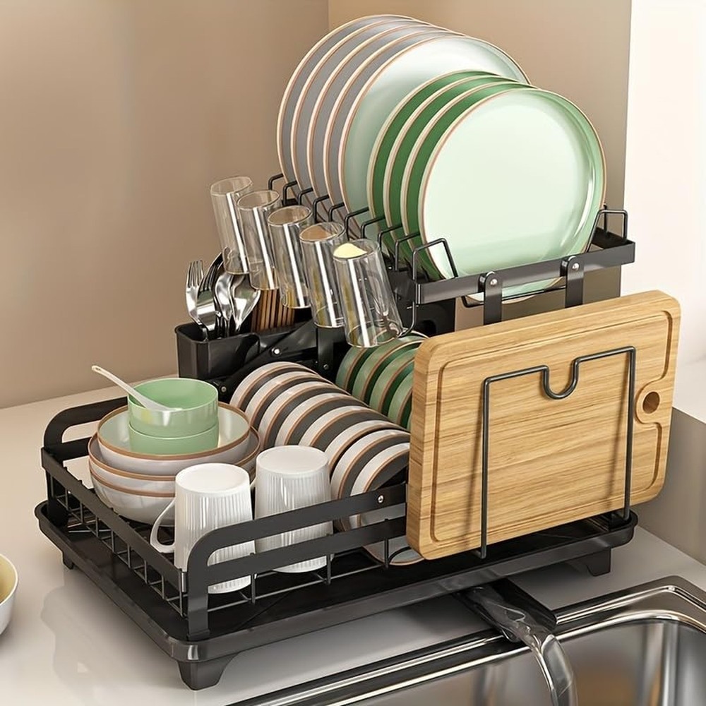 HOISIMDY 2 Tier Dish Drying Rack Automatic Drainage Board Space-Saving for Ki...
