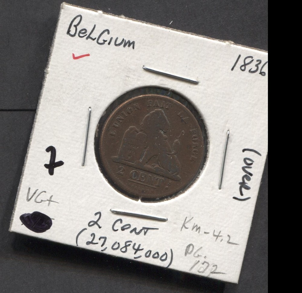 1836-Belgium-VG+/ 2 Cent