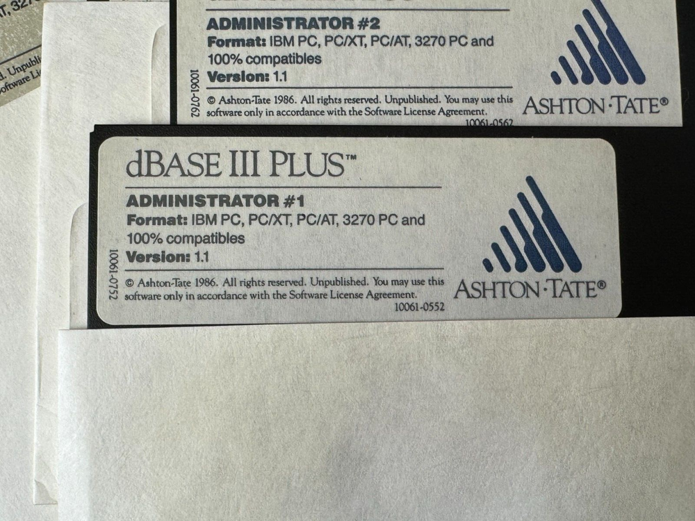 Ashton Tate dBase III Plus Version 1.1 for IBM PC 5.25 Media