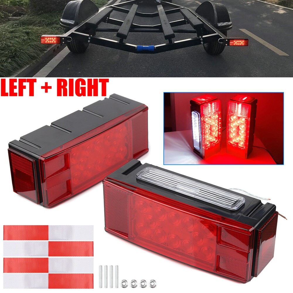 Left+Right LED Waterproof Red Trailer Boat Rectangle Stud Stop Turn Tail Lights