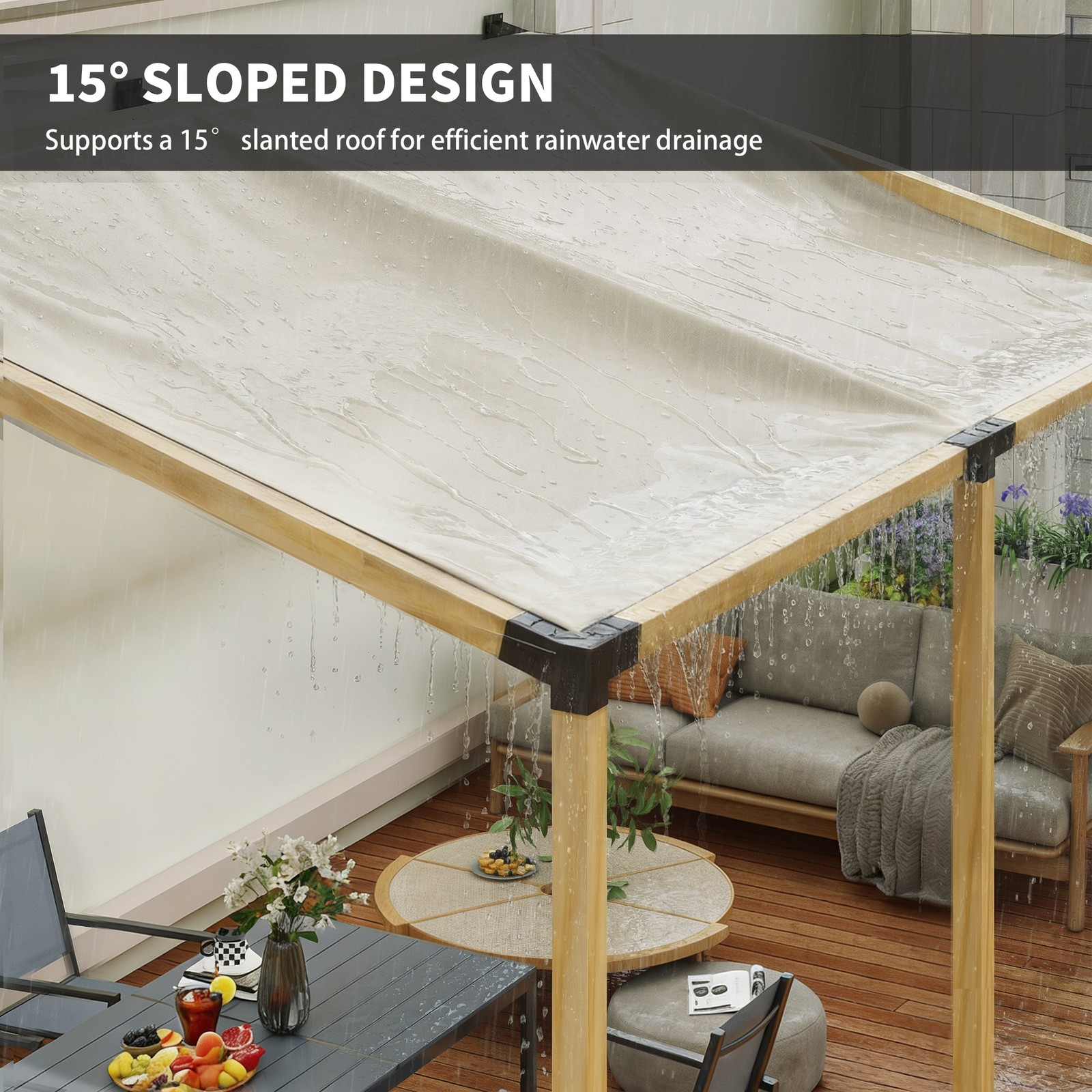 Pergola Brackets, 15° Slanted Roof Pergola Bracket Kit, Black