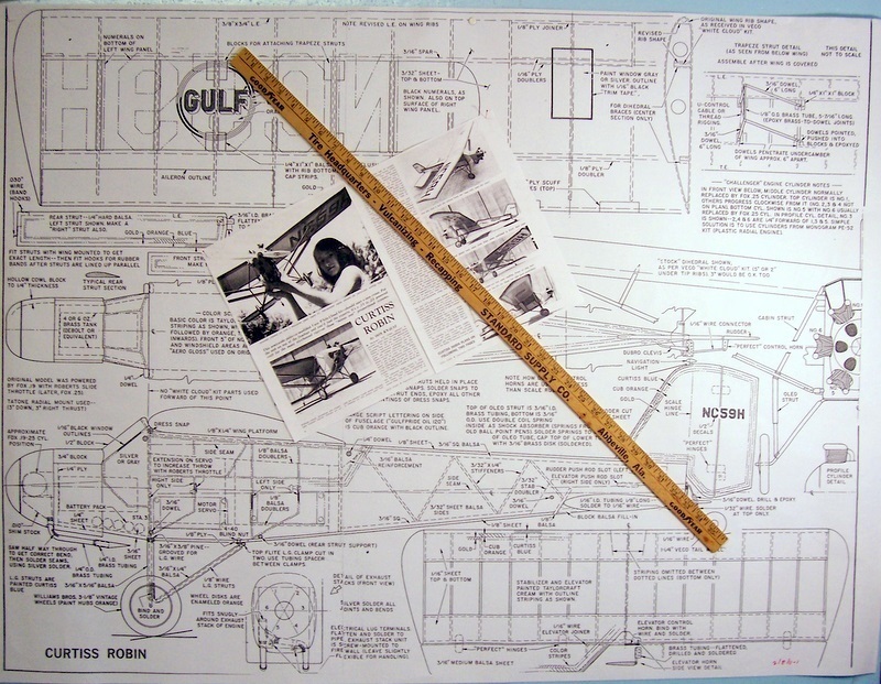 Flyline CURTISS ROBIN PLAN + CONSTRUCTION ARTICLE for 41" Span RC Model Airplane