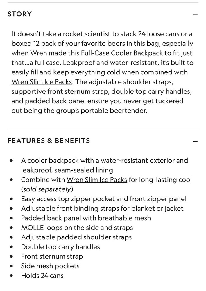 WREN FULL CASE COOLER BACKPACK -SOLD OUT!!