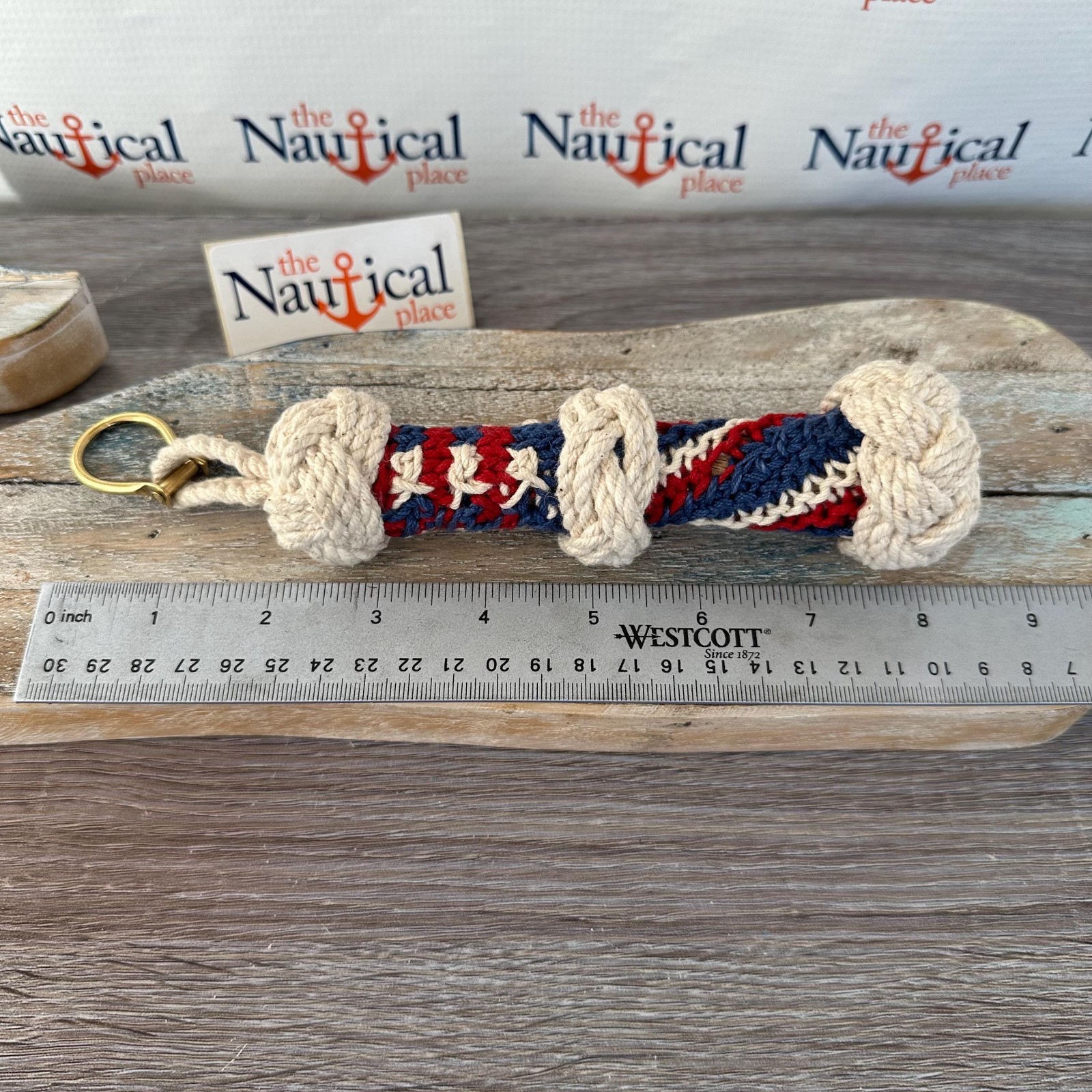 Americana Rope Bell Pull w/ Monkey Fist Knot Ball & Brass Shackle, Patriotic