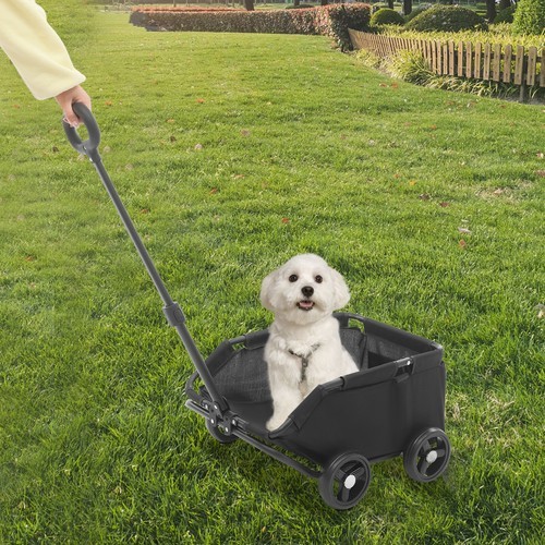 Black Dog Stroller Freestanding Folding Dog Cart Pet Stroller for Travelling