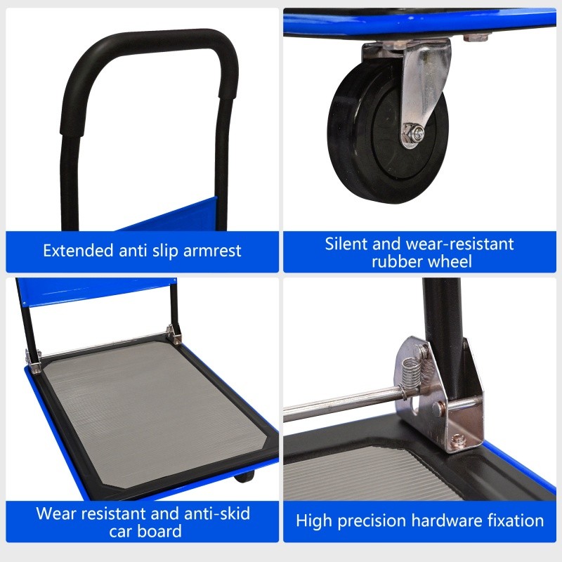 660lbs Flatbed Cart, Blue Foldable Cart Dolly 35.4"X23.6" Platform Hand Truck