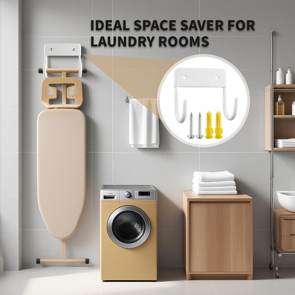 Ironing Board Holder, Sturdy and Space-Saving Small, White