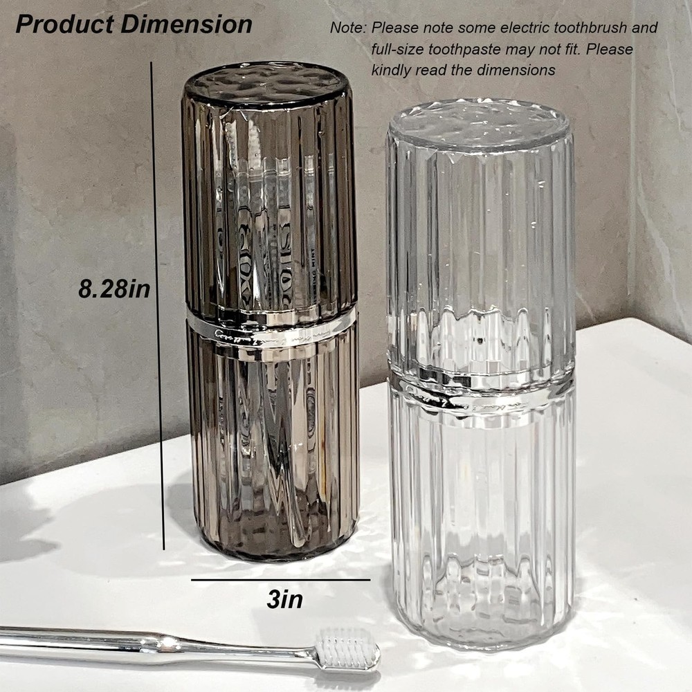 2 Pack Transparent Travel Toothbrush & Toothpaste Case 2pcs-grey+clear