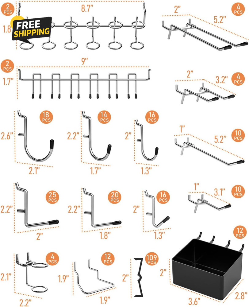 278PCS Pegboard Accessories Organizer Kit, Peg Board Hooks Assortment with Bins
