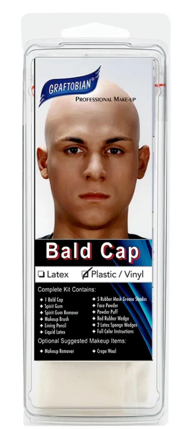 Graftobian Premium Plastic/Vinyl Long Neck  Bald Cap W/Instructions -Latex Free.