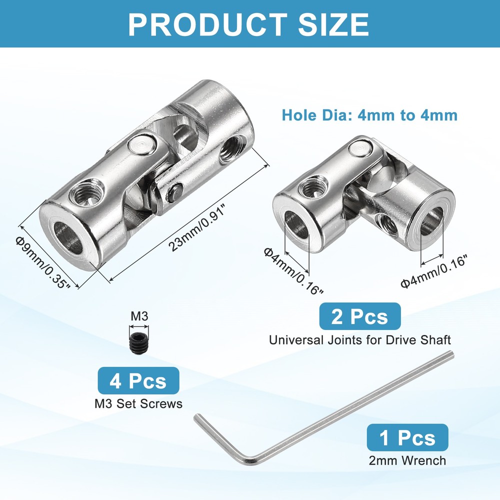 2pcs Rotatable Joint, 4mm to 4mm Inner Dia Universal Joint with Wrench