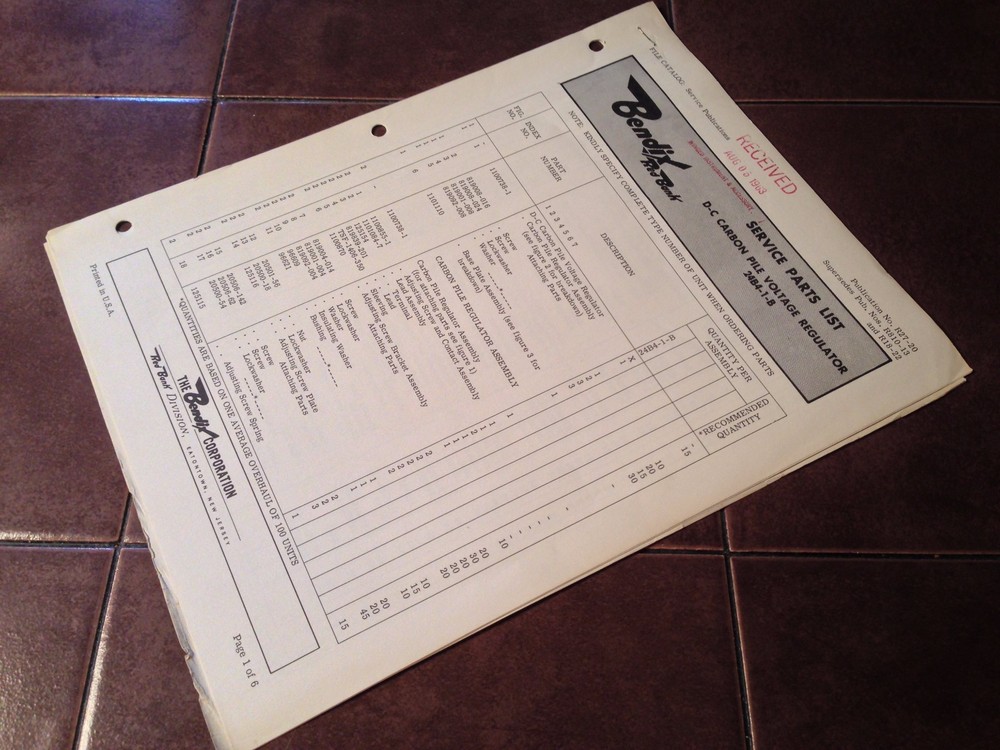 Bendix Voltage Regulator 24B4-1-B Parts Booklet