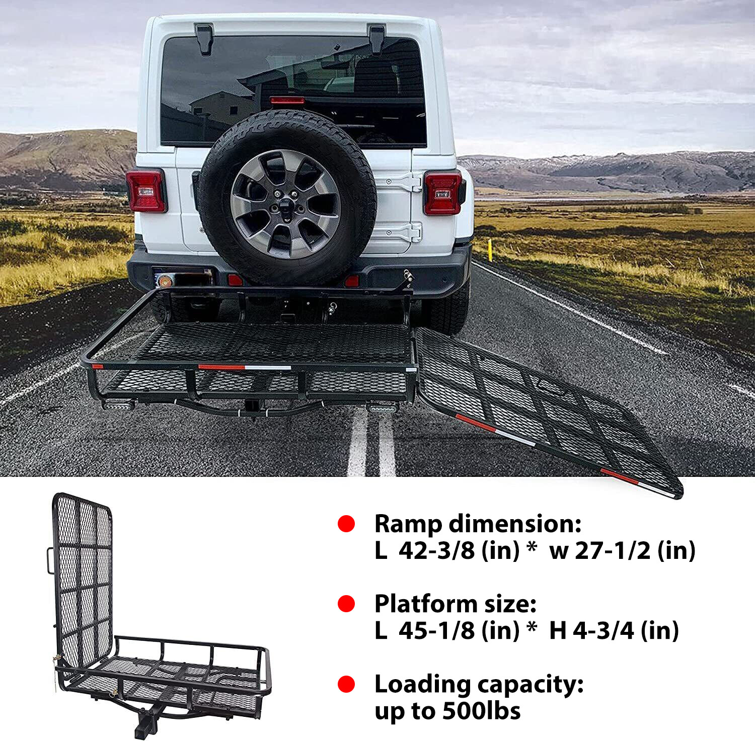 500LBS Mobility Carrier Wheelchair Scooter Rack Disability Medical Ramp Hitch