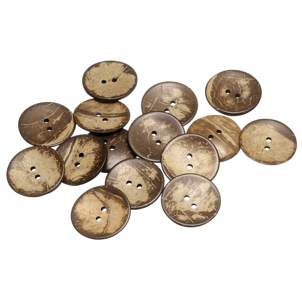 15pcs Coco Shell Buttons 45mm Handmade Sewing Crafts Round Button, Brown