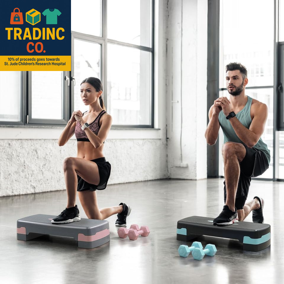 Adjustable Height Aerobic Stepper Set, Multiple Bundle Options with Dumbbells, K