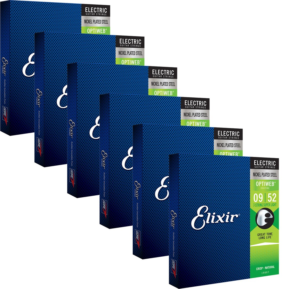 6 Sets Elixir 19027 Nickel OPTIWEB Electric Guitar Strings, Custom Light 9-46